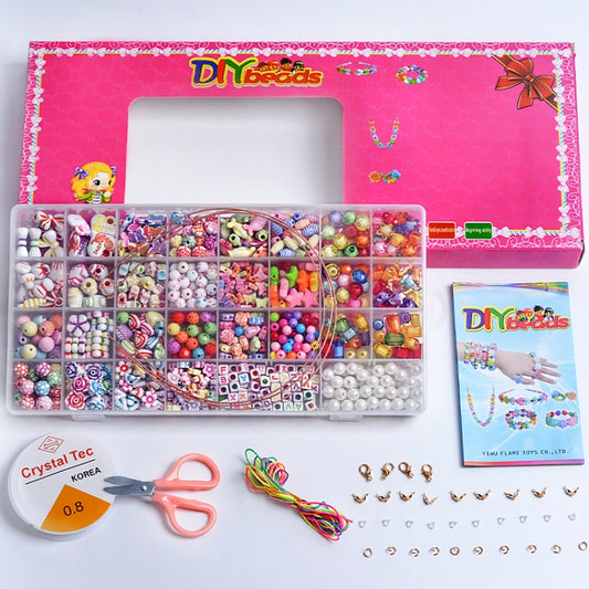Kit de 32 perles acryliques pour enfants, à monter soi-même (collier, bracelet), sans boîte, avec boîte colorée