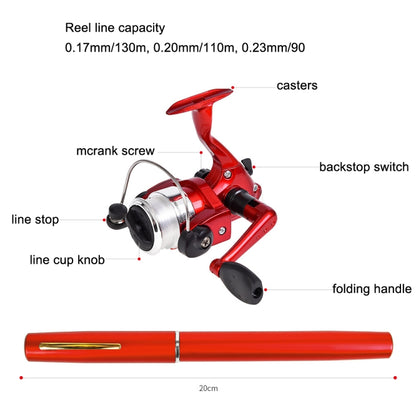 LEO Pen Type Fishing Rod & Spinning Wheel Fishing Reel Portable Pocket Fishing Gear, H8022PU Purple, H8022 Silver, H8022G Gold