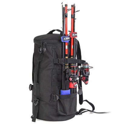 LEO 28085 Cylina Shape Fishing Gear Backpack Fishing Rod Outdoor Shoulder Bag, 28085-B Black