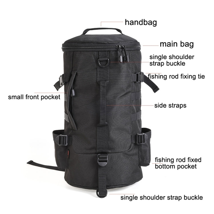 LEO 28085 Cylina Shape Fishing Gear Backpack Fishing Rod Outdoor Shoulder Bag, 28085-B Black