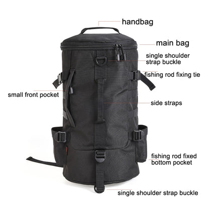 LEO 28085 Cylina Shape Fishing Gear Backpack Fishing Rod Outdoor Shoulder Bag, 28085-B Black