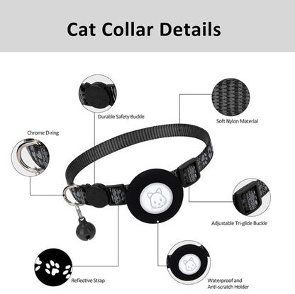 Pet Cat Reflective Collar with Bell for AirTag 2nd Gen / AirTag 1st Gen, Blue, Purple, Black, Pink, Orange, Light Green, Rose Red, Green, Yellow