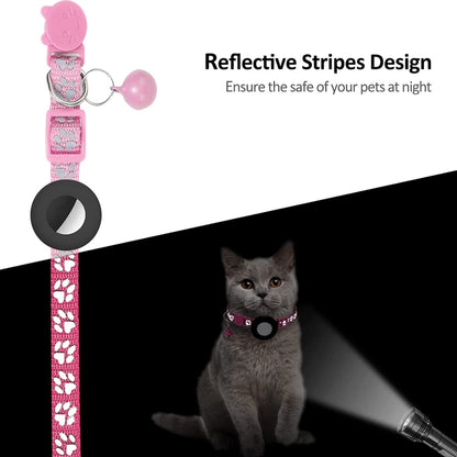Pet Cat Reflective Collar with Bell for AirTag 2nd Gen / AirTag 1st Gen, Blue, Purple, Black, Pink, Orange, Light Green, Rose Red, Green, Yellow