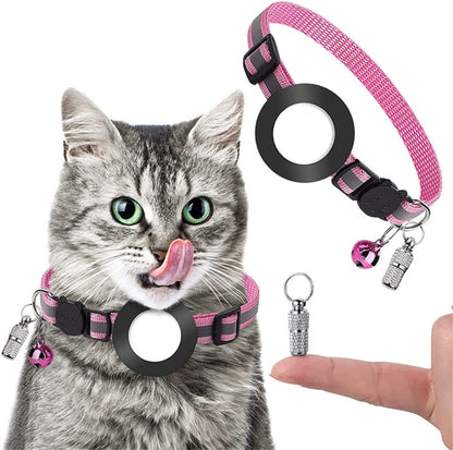 Pet Anti Lost Address Pendant Collar with Bell for Airtag, Green, Purple, Black, Pink, Orange, Blue