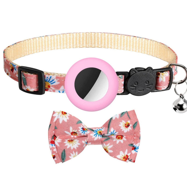 Anti-Lost Printed Bow Pet Collar with Bell for AirTag, Yellow, Blue, Pink, Deep Blue, Orange, Mint Green
