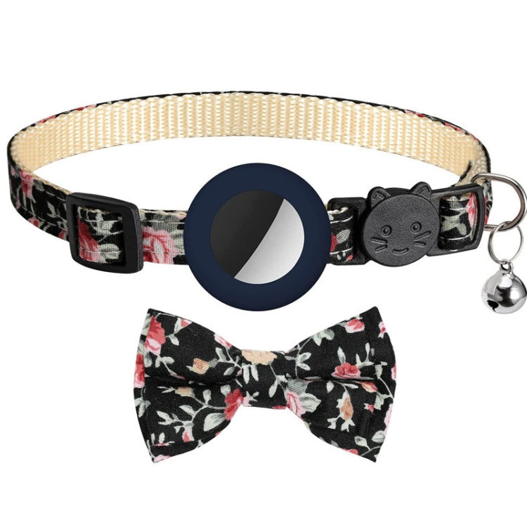 Anti-Lost Printed Bow Pet Collar with Bell for AirTag, Yellow, Blue, Pink, Deep Blue, Orange, Mint Green