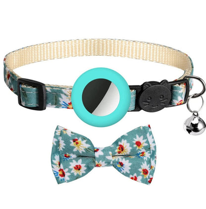 Anti-Lost Printed Bow Pet Collar with Bell for AirTag, Yellow, Blue, Pink, Deep Blue, Orange, Mint Green