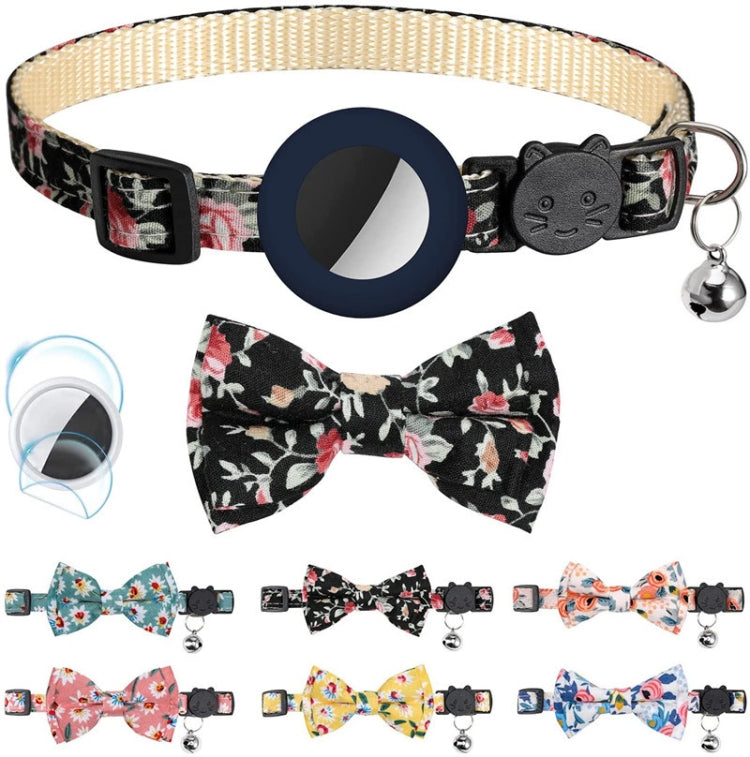 Anti-Lost Printed Bow Pet Collar with Bell for AirTag, Yellow, Blue, Pink, Deep Blue, Orange, Mint Green