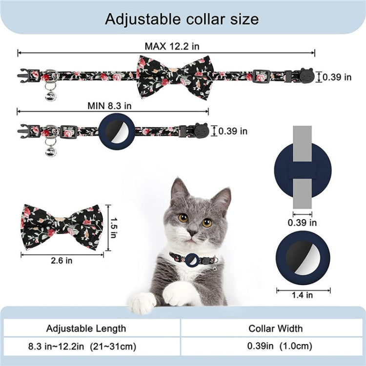 Anti-Lost Printed Bow Pet Collar with Bell for AirTag, Yellow, Blue, Pink, Deep Blue, Orange, Mint Green