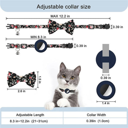 Anti-Lost Printed Bow Pet Collar with Bell for AirTag, Yellow, Blue, Pink, Deep Blue, Orange, Mint Green