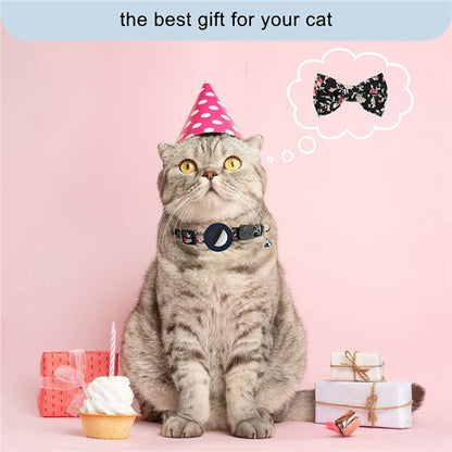 Anti-Lost Printed Bow Pet Collar with Bell for AirTag, Yellow, Blue, Pink, Deep Blue, Orange, Mint Green