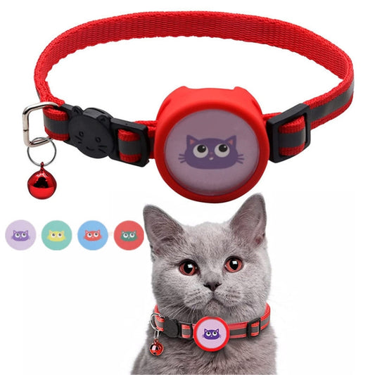 Pet Reflective Collar with Bell for AirTag, Red, Purple, Black, Pink