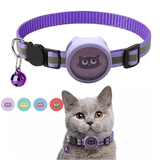 Pet Reflective Collar with Bell for AirTag, Red, Purple, Black, Pink
