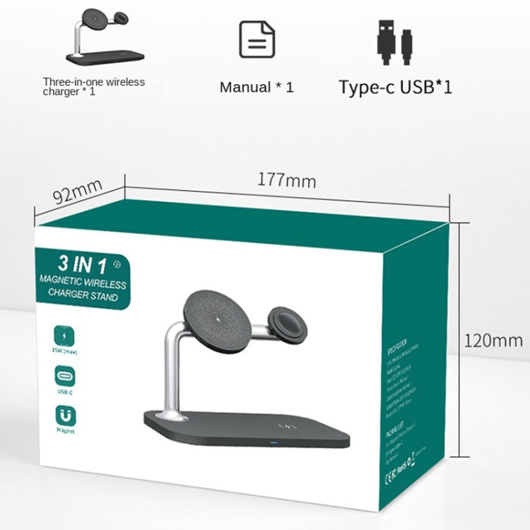3 In 1 Magnetic Wireless Charger For iPhone12/13/14/15/16&iWatch&AirPods, 3 In 1 Black