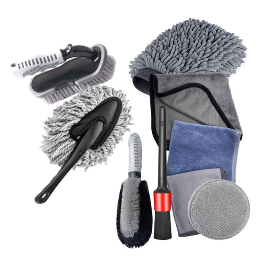 Gants de voiture imperméables Brosse de nettoyage d'espace de pneu Kit de lavage de voiture, 9 pièces / kit de lavage de voiture