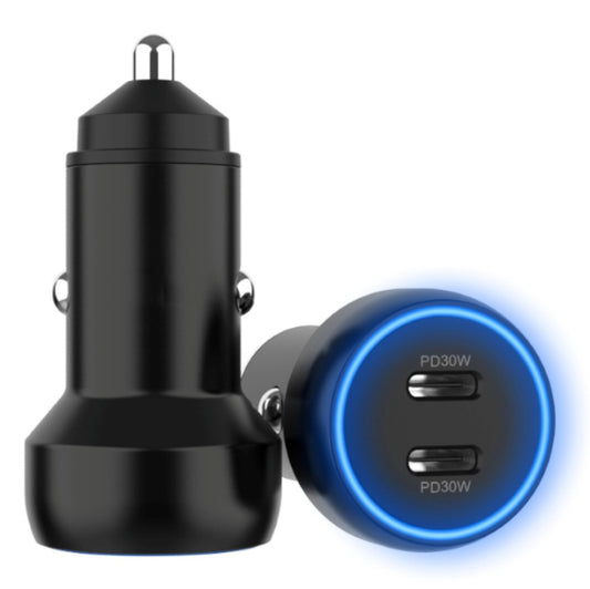 Chargeur de voiture double interface en alliage d'aluminium IBD352, Spécifications : PD30W+PD30W, Double QC3.0 36W, QC3.0 18W+PD 3.0 20W, QC3.0 18W+PD 3.0 30W, QC3.0 30W+PD 3.0 30W