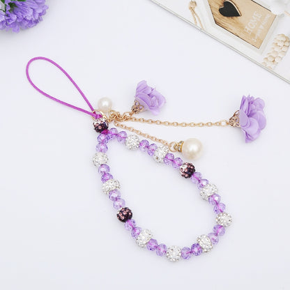 Crystal Mobile Phone Lanyard Girls Ceramic Clay Plaster Flower Bracelet, Blue, Big Red, Purple, Black, White, Pink