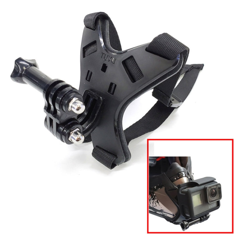 TUYU Support de fixation pour téléphone portable et caméra d'action de menton de casque de moto, support noir, support bleu, support noir + pince de téléphone portable, support bleu + pince de téléphone portable