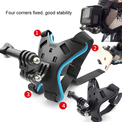 TUYU Support de fixation pour téléphone portable et caméra d'action de menton de casque de moto, support noir, support bleu, support noir + pince de téléphone portable, support bleu + pince de téléphone portable