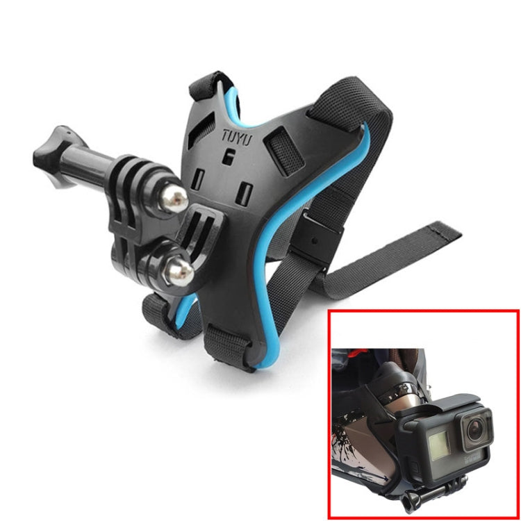 TUYU Support de fixation pour téléphone portable et caméra d'action de menton de casque de moto, support noir, support bleu, support noir + pince de téléphone portable, support bleu + pince de téléphone portable