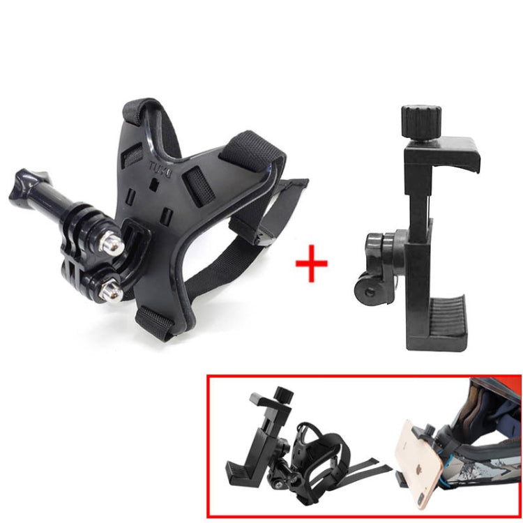 TUYU Support de fixation pour téléphone portable et caméra d'action de menton de casque de moto, support noir, support bleu, support noir + pince de téléphone portable, support bleu + pince de téléphone portable