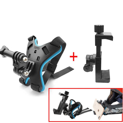 TUYU Support de fixation pour téléphone portable et caméra d'action de menton de casque de moto, support noir, support bleu, support noir + pince de téléphone portable, support bleu + pince de téléphone portable
