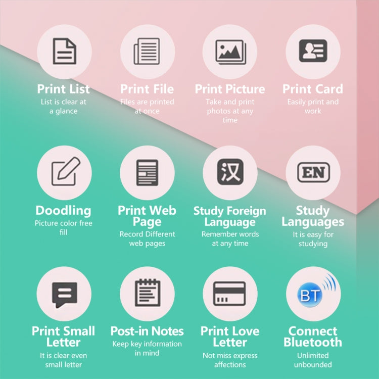 Imprimante de devoirs d'étudiant C19 200 DPI Bluetooth sans encre, rose, bleu, papier d'imprimante rose x 5, papier d'imprimante bleu x 5, autocollant rose x 5, autocollant bleu x 5, kit rose, kit bleu