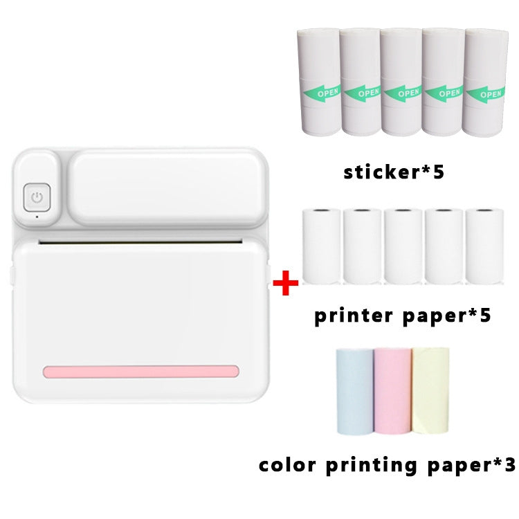 Imprimante de devoirs d'étudiant C19 200 DPI Bluetooth sans encre, rose, bleu, papier d'imprimante rose x 5, papier d'imprimante bleu x 5, autocollant rose x 5, autocollant bleu x 5, kit rose, kit bleu