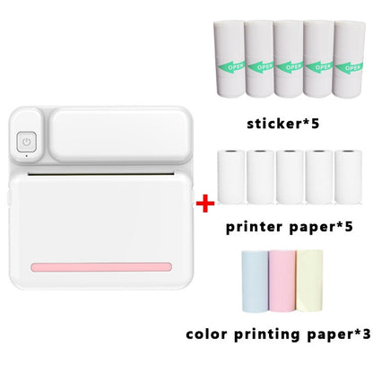 Imprimante de devoirs d'étudiant C19 200 DPI Bluetooth sans encre, rose, bleu, papier d'imprimante rose x 5, papier d'imprimante bleu x 5, autocollant rose x 5, autocollant bleu x 5, kit rose, kit bleu