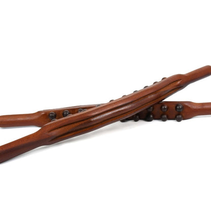 Carbonized Double Row 20-bead Massage Rolling Stick Meridian Dredging Stick, 58cm 20 Beads