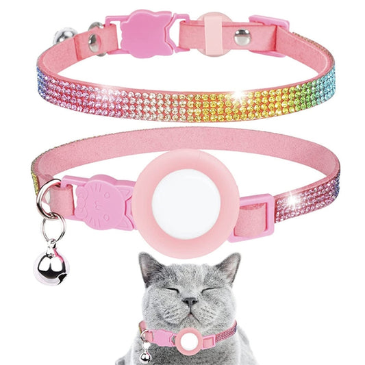 Rhinestone Pet Collar with Bell for Airtag Tracker Case, White Diamond Black, Color Diamond Pink, Color Diamond Black