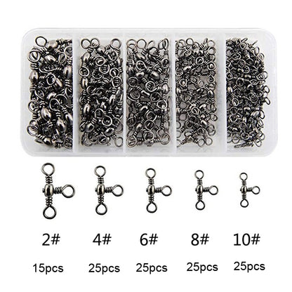 115 pièces/boîte Anneau de pêche pivotant à trois branches en forme de bouteille en acier inoxydable, 115 pièces/boîte