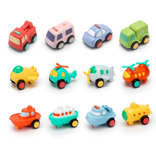 Voiture miniature à friction résistante aux chutes pour enfants, inspirée des dessins animés&nbsp;: voiture de police, ambulance, camion de pompiers, bateau, ferry, sous-marin, Battlefall, avion, avion de transport, avion de chasse, hélicoptère.