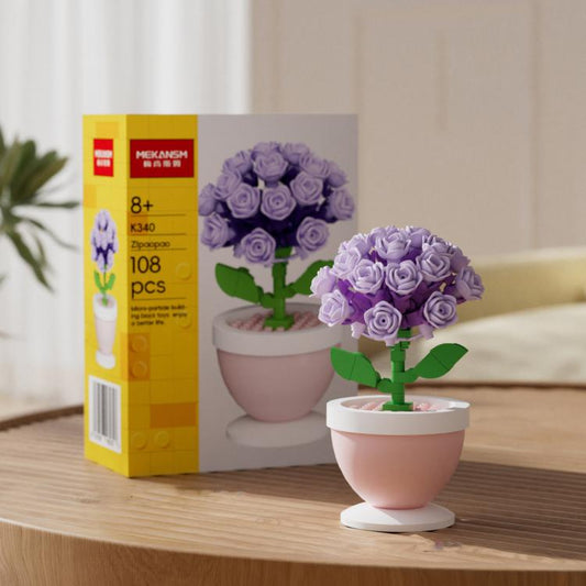 MEKANSM Mini Blocs de Construction de Fleurs Micro Briques de Construction Plantes en Pot Petite Collection Botanique Décoration de Bureau Jouet de Construction pour Enfants de 8 ans et Plus et Adultes, K340 Hortensia Violet, K337 Œillet