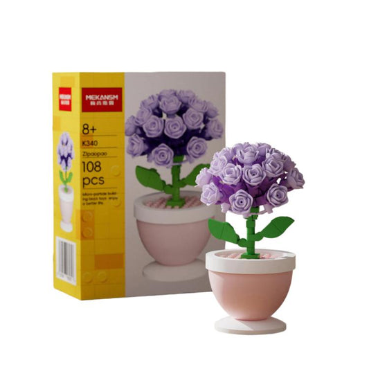 MEKANSM Mini Blocs de Construction de Fleurs Micro Briques de Construction Plantes en Pot Petite Collection Botanique Décoration de Bureau Jouet de Construction pour Enfants de 8 ans et Plus et Adultes, K340 Hortensia Violet, K337 Œillet
