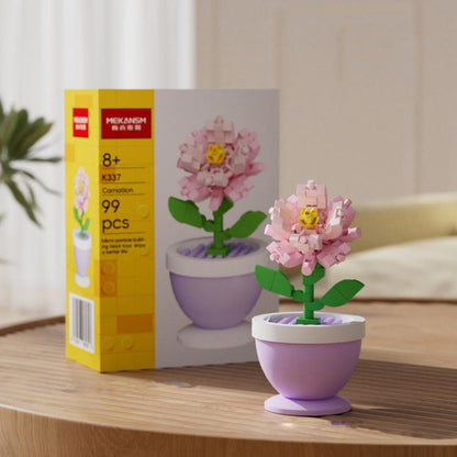 MEKANSM Mini-Blumen-Bausteine, Mikro-Bausteine, Topfpflanze, kleine botanische Sammlung, Schreibtischdekoration, DIY-Spielzeug für Kinder ab 8 Jahren und Erwachsene, K340 Lila Hortensie, K337 Nelke