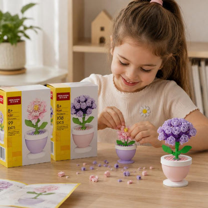 MEKANSM Mini-Blumen-Bausteine, Mikro-Bausteine, Topfpflanze, kleine botanische Sammlung, Schreibtischdekoration, DIY-Spielzeug für Kinder ab 8 Jahren und Erwachsene, K340 Lila Hortensie, K337 Nelke
