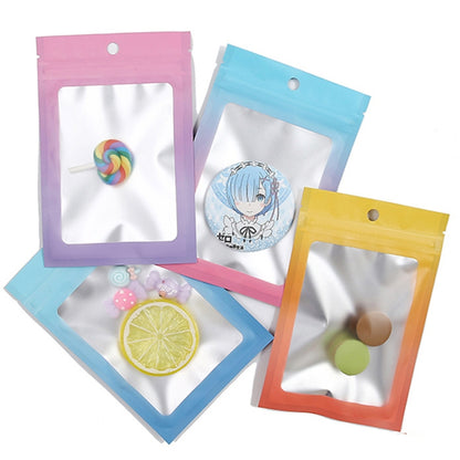 100PCS Aluminum Foil Ziplock Bag Jewelry Data Cable Sealed Packaging Bag, Size:, 7.5x10cm (Pink Gradually Purple), 7.5x10cm (Blue Gradually Pink), 7.5x10cm (Blue Gradient), 7.5x10cm (Yellow Gradient), 8.5x13cm (Pink Gradually Purple)                   ...