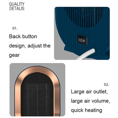 XH-1201 Winter Desktop Small Heater Quiet Fast Heat PTC Electric Heater, US Plug, Green, Blue, White
