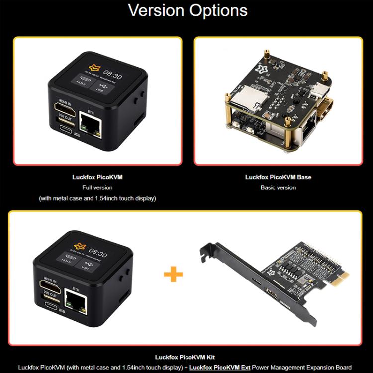 WAVESHARE Luckfox PicoKVM Lightweight IP KVM Remote Management Tool, Basic Version, Full Version (With Case and 1.54inch Display), Full Version+PicoKVM Ext Board