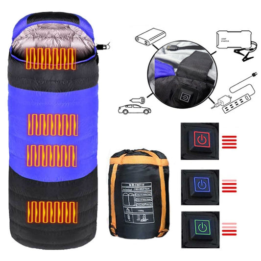 USB Electric Heating Down Cotton Sleeping Bag 3-speed Temperature Adjustment, (180+30)x75cm Blue, (180+30)x75cm Orange