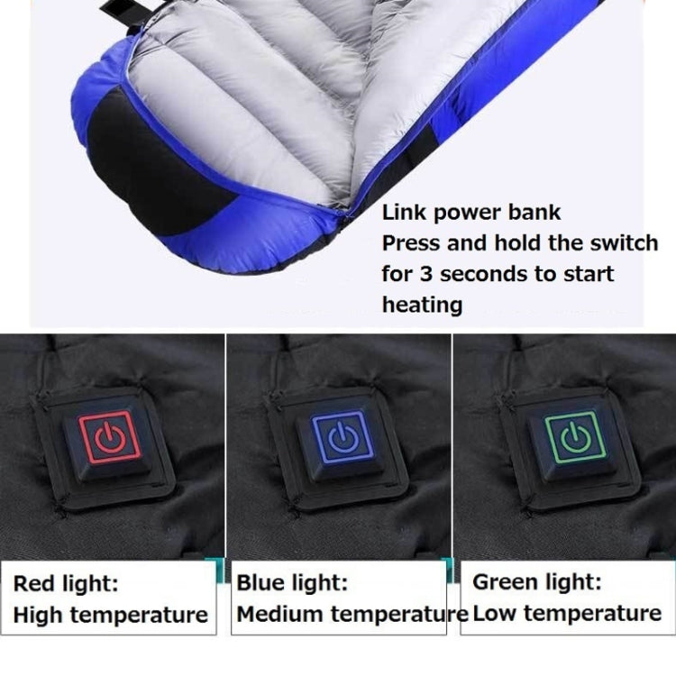 USB Electric Heating Down Cotton Sleeping Bag 3-speed Temperature Adjustment, (180+30)x75cm Blue, (180+30)x75cm Orange