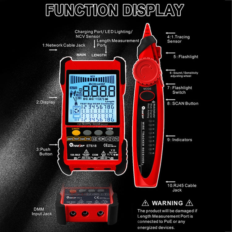 Rechargeable Adjustable Network Cable Tester Wire Tracker POE Cable Tester