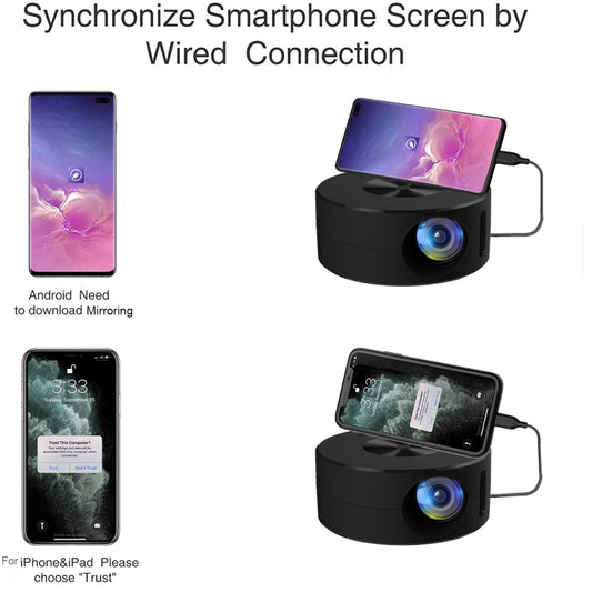 YT200 320 X 180P LED HD Mini Projector USB Powered Support Wired Connection Phone Screen