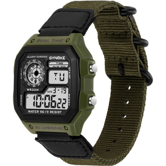 SYNOKE 9619C Nylon Canvas Strap Three-Ring Buckle Vintage Electronic Luminous Watch