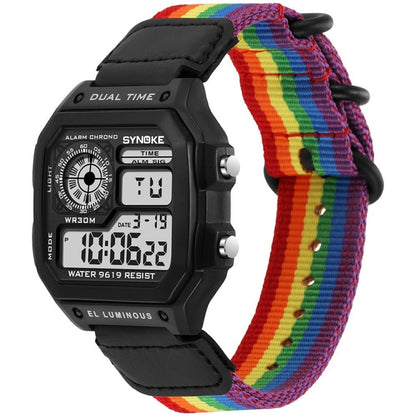SYNOKE 9619C Nylon Canvas Strap Three-Ring Buckle Vintage Electronic Luminous Watch