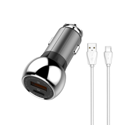 LDNIO C1 Chargeur Rapide de Voiture 36W PD + QC 3.0 Haute Puissance Intelligent USB, avec Câble Micro USB, avec Câble 8 Broches, avec Câble USB-C/Type-C