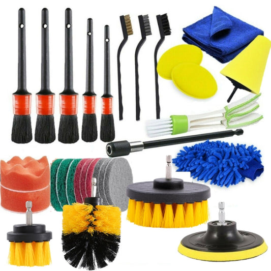 30 pièces/ensemble brosse de détail de voiture, brosse de nettoyage pour perceuse, kit de gant de lavage de voiture, 30 en 1