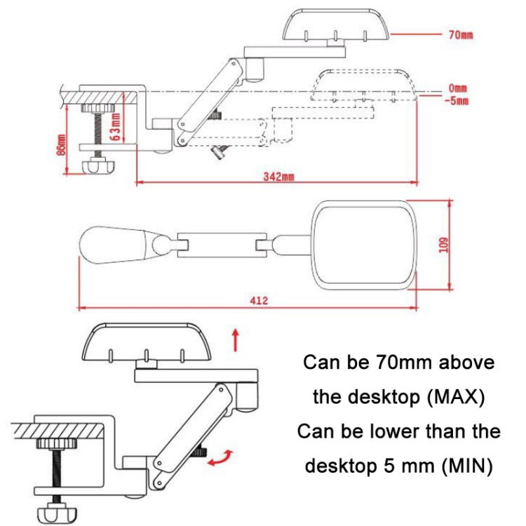 Aluminum Alloy Computer Desk Wrist Brace Arm Bracket, Liftable Gray, Liftable Silver, Non-liftable Gray, Non-liftable Silver