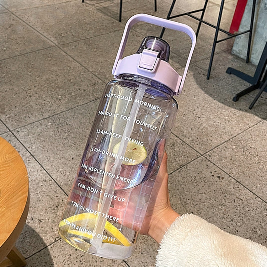 GYBL4503 Bouteille d'eau de sport d'extérieur grande capacité 2000 ml avec paille, Spéc. : Violet, Vert, Bleu, Noir, Rose